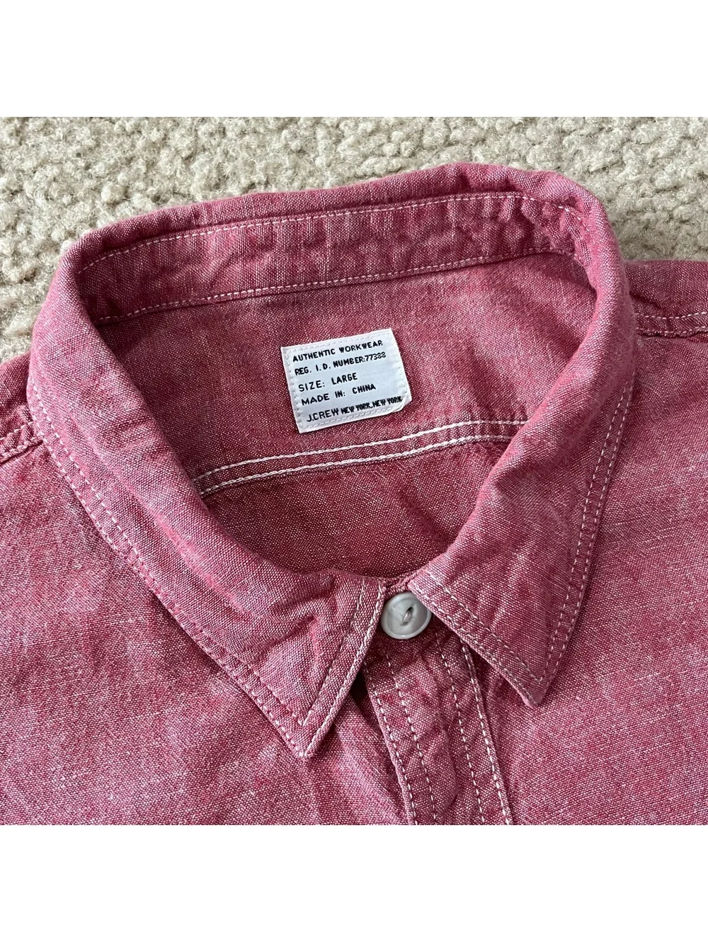 J. Crew Mens Workwear Chambray Button Up Long Sleeve Shirt Red Size Large
